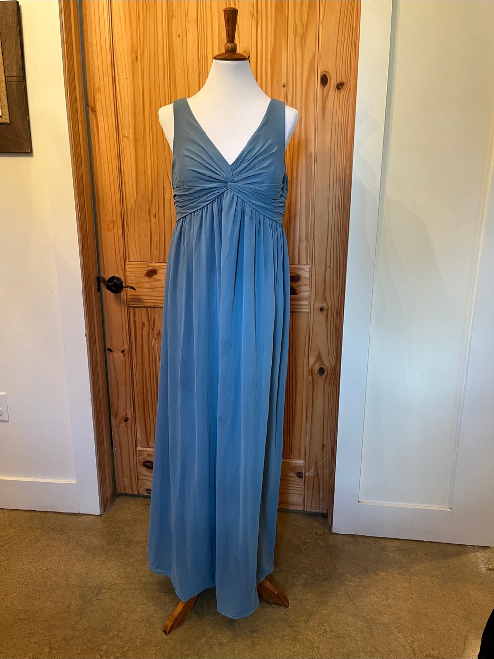 Azazie Yetta Blue V-Neck a line Twist-Front Dress